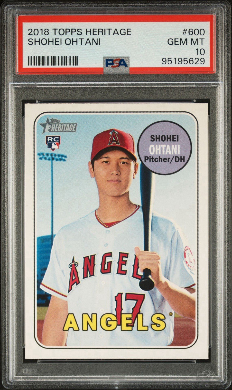 Topps 2018 Heritage High Number Shohei Ohtani RC #600 PSA 10 Baseball Card view 2