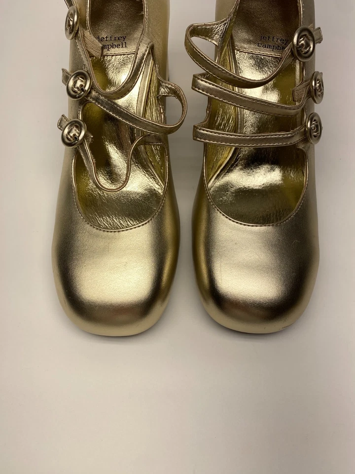Zapatos de salón Jeffrey Campbell para mujer dorados Tierz Mary Jane talla 9,5 Foto 4 de 4