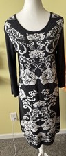 Spense Sweater Dress Black Gray Floral Baroque Knit Long Sleeve Stretch M Soft