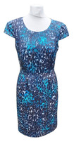 Precis Petite metallic blue leopard sparkly evening gown shift dress UK 8