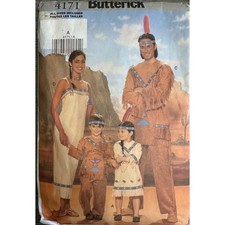 Disfraz patrón Butterick indio americano indígena 4171 adulto niño SIN CORTAR