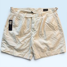 Vtg New Ralph Lauren Shorts 36 White Pima Cotton Pleated Chino 8 Inseam Belted