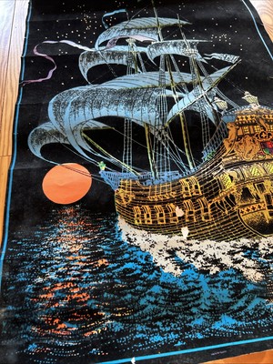 Original Blacklight Velvet Poster Fuzzy Vintage Moon Ship | eBay