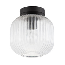 Contemporary Matte Black Ceiling Light with Clear Ribbed Glass Shade by Happy...