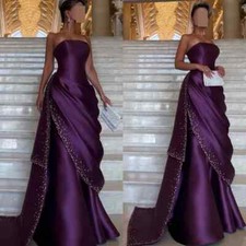 Customized Exquisite Strapless Sleeveless Evening Dress High Quality Satin Prom