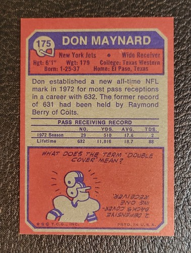 Don Maynard 1973 Topps #175 New York Jets NFL HOF Football Card - Picture 2 of 2