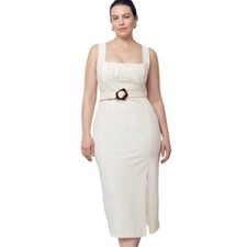 NICHOLAS Twill Gathered Sheath Dress White Ivory NO BELT Size 14 retail $598