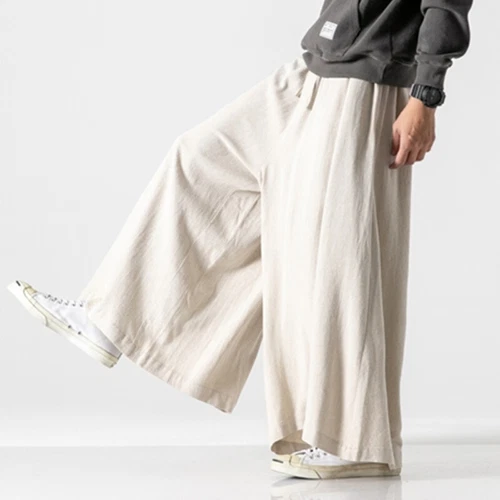 Mens Cotton Linen Casual Pants Large Wide Leg Pants Loose Fit Trousers Solid - Picture 16 of 21