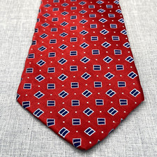 Tommy Hilfiger 100% Silk Mens Neck Tie Made In USA Red Blue Silver Squares Dots