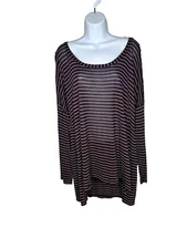 Splendid Women's Sandwashed  Long Sleeve Top, Stripped, Size 2X New Nwt Burgandy
