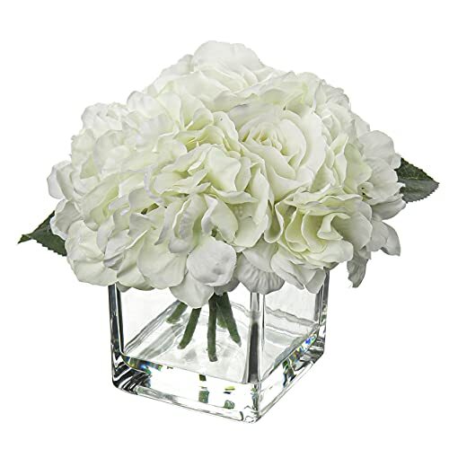 White Fake Flowers with Vase Hydrangea Artificial Flowers in Vase White