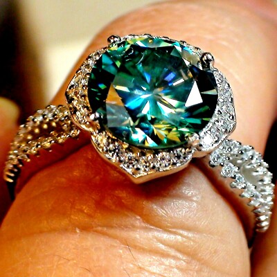 3,80 ct RUNDSCHLIFF NATÜRLICHER SEHR FEUER MOISSANIT DIAMANT 925 SILBER RING. GRÖSSE 8,25