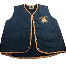 Blue Denim Quilted Vest Teddy Bear Vintage Usa Gitano Guaranteed Women’s Size L