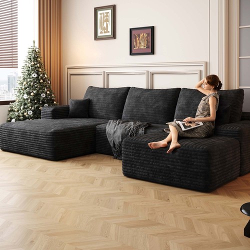 107" U Shape Left Facing Chaise Sectional Cloud Couch with Ottoman Boneless Sofa - Picture 44 of 54