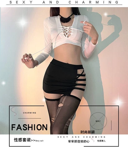 Sexy Lingerie Women Cosplay Costumes Top Skirt Uniform Office Secretary Dress - Picture 8 of 21