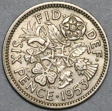 1953 Wedding 6 Pence Elizabeth II Great Britain XF Wedding Coin 23022204R 