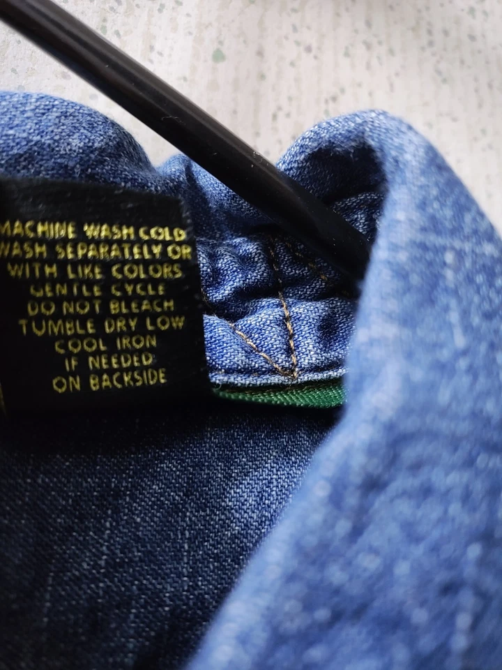 Camisa masculina manga comprida John Deere denim com botões L limpa 100% algodão - Imagem 3 de 4