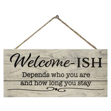 JennyGems Welcome Sign For Front Door, Welcome-ish Funny Front Door Sign Grey 