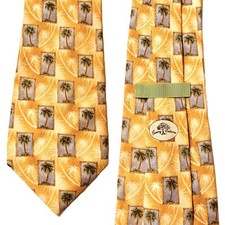 TOMMY BAHAMA Men's Silk Tie Yellow Tropical Palm tree Made in USA