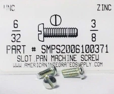 #6-32x3/8 Pan Head Slotted Machine Screws Steel Zinc Plated (50)