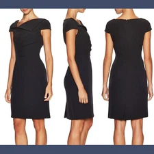 NWT $128 Tahari Foldover Neck Sheath Dress in Black [SZ 12 US ] #F564