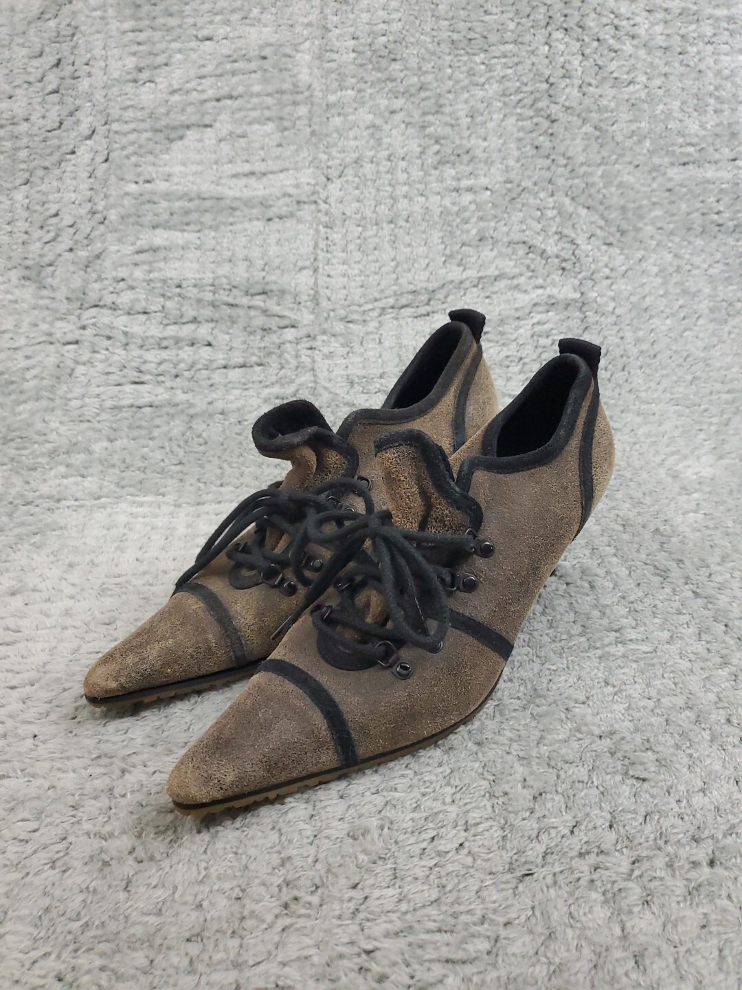 Diesel Kitten Heel Y2K Shasta Shoes Womens Size 7 Brown Lace Up Pointed Toe