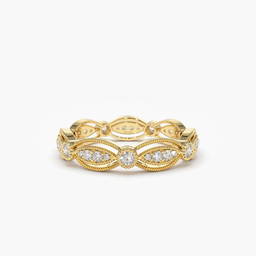 Dainty 2.50 Ct Round Cut Moissanite Eternity Wedding Band 14K Yellow Gold Plated
