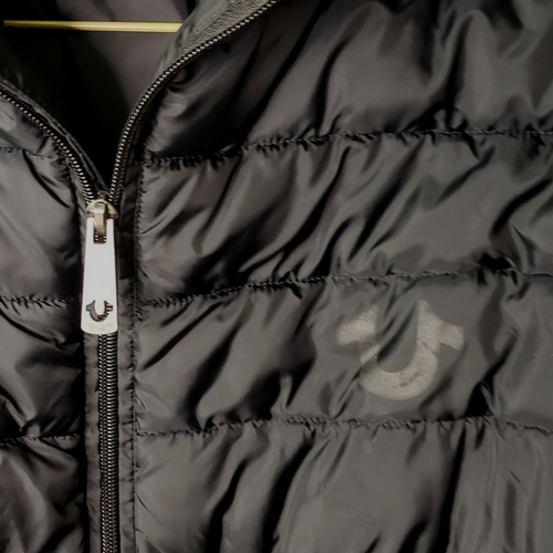 True Religion Light Puffer Jacket Quilted Full Zip Men Black-Out Sz L EUC - Picture 3 of 8