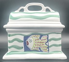Painted Pottery Multi Color Treasure Chest Lidded Box Fish Italian Italy