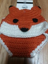 Baby Fox - Hand Crocheted Hat Diaper Cover Set - Infant Size: 0 - 9 Months New