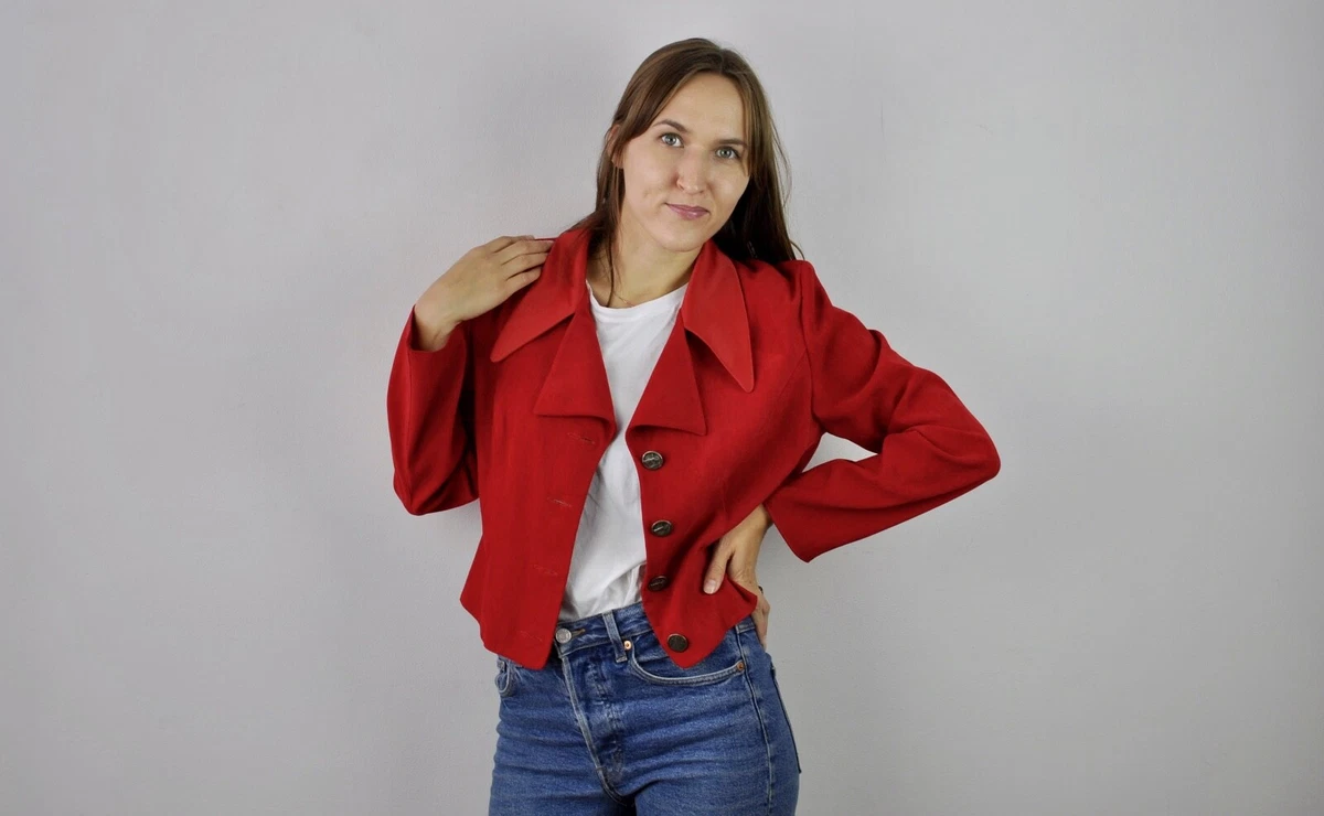 Blazer court rouge 2025 femme
