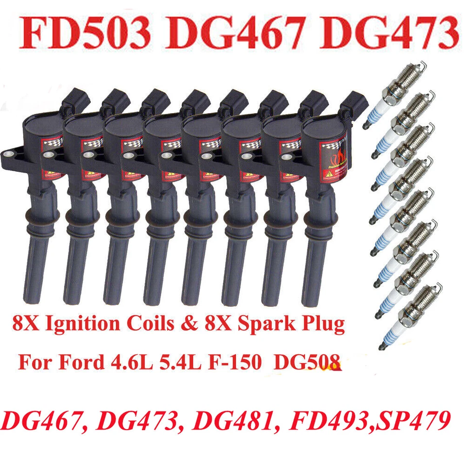 Paquete de 8 bobinas de encendido y bujía para Lincoln Town Car 1998-2010 V8 4,6 DG508 Foto 2 de 4