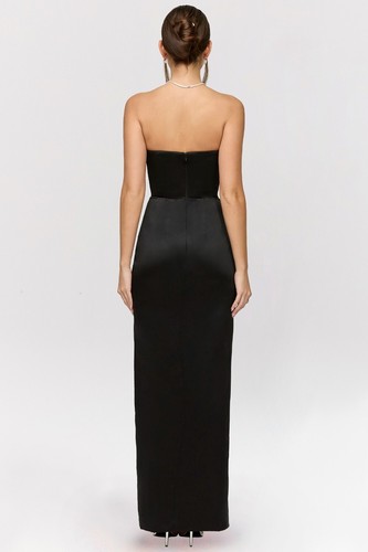 HOUSE OF CB 'Adrienne' Black Satin Strapless Corset Maxi S 8/10 A-C CUP 3967 - Picture 3 of 12