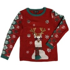 33 Degrees Llama Christmas 3D Sweater XL Sequins Bells Holiday