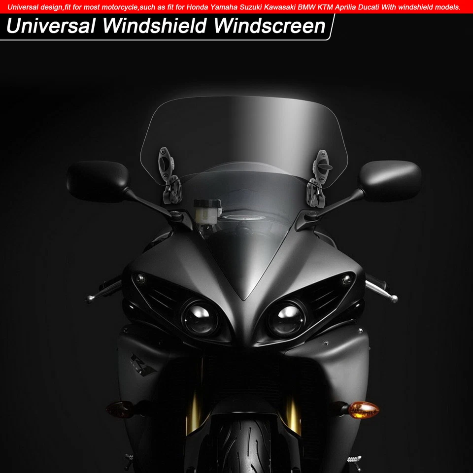 Universal Motorcycle Adjustable Clip On Windshield Extension Wind Deflector USA - Image 3 of 4