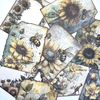 Bee Flower Paper Sheets Vintage Style Junk Journal Collage Scrapbooking