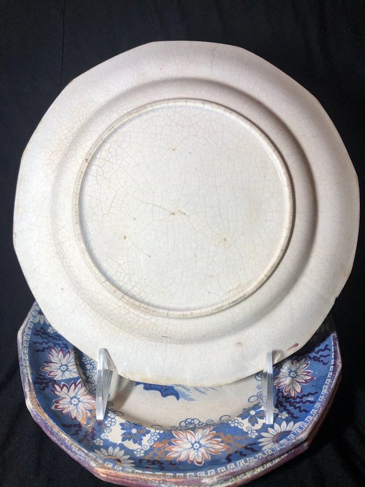 "Platos vintage estilo asiático de 8"" de la década de 1820 con nota manuscrita re:historia" Foto 2 de 4