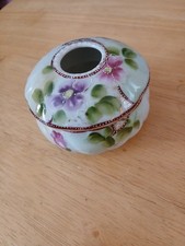 Vtg Porcelain Nippon Round Vanity Hair Receiver Made In Japan Violets? flowers