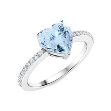 925 Silver Aquamarine Stone Solitaire with Accents March Birth Ring Jewelry