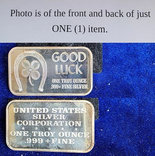 Rare Vintage USSC Good Luck Shamrock In Horse Shoe 1 Troy Oz 999 Fine Silver Bar