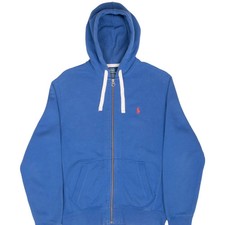 VINTAGE RALPH LAUREN ZIP UP BLUE HOODIE SWEATSHIRT 1990S MEDIUM