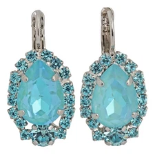 Mariana Rhodium Plated Sun-Kissed AQUA BLUE Teardrop Pear Crystal Earrings WOW!