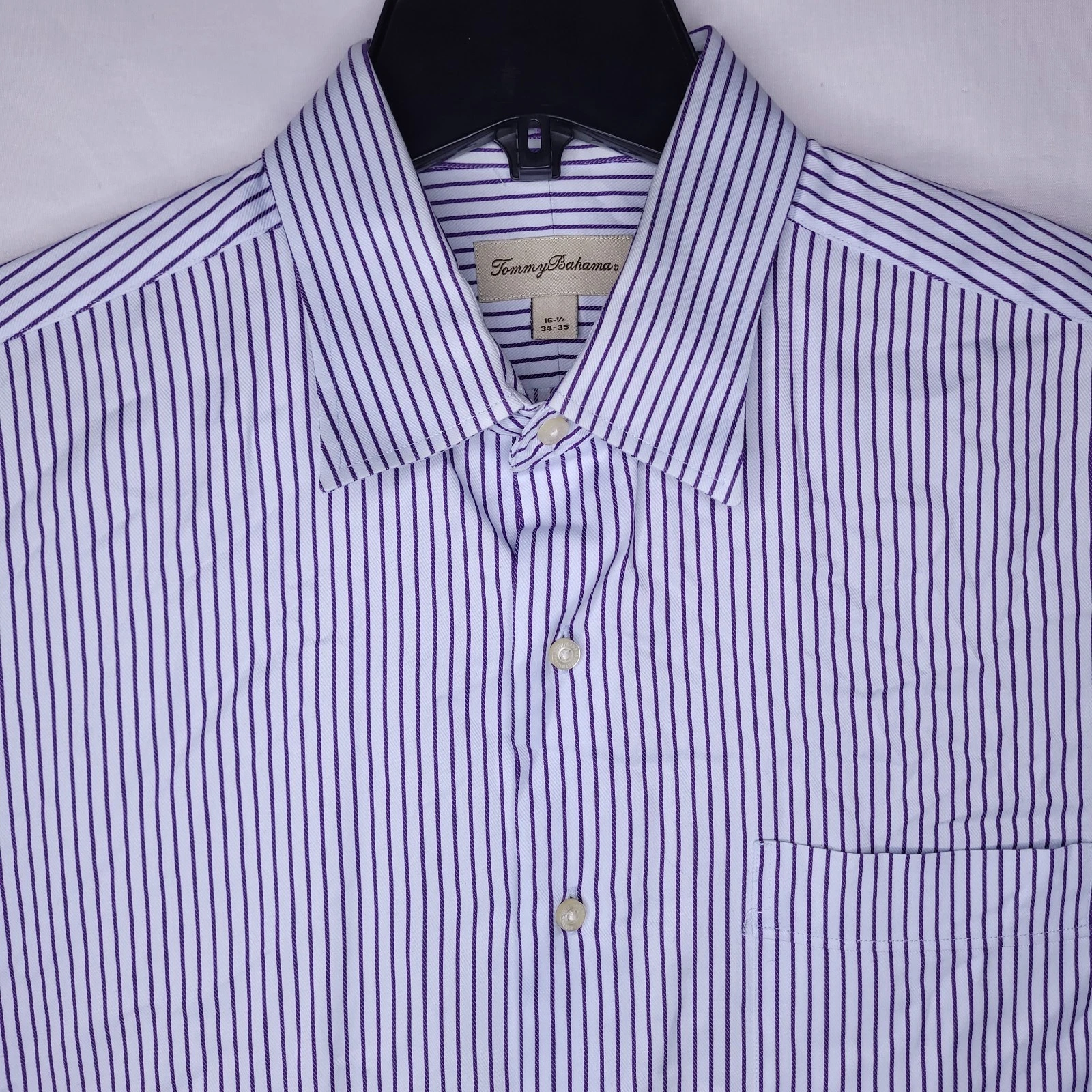 Tommy Bahama Shirt Mens 16.5 Striped White, Purple 34/35