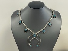 Vintage 925 Sterling Silver Necklace With Turquoise Native American 19” 45.9gram