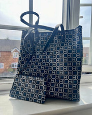 Tommy Hilfiger Navy Monogram Canvas Tote Bag Set with Matching Zip Pouch