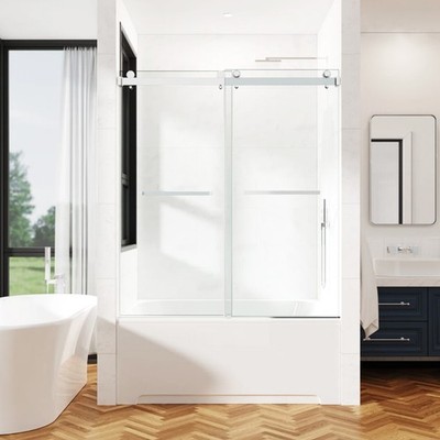 Superior Security Chrome Glass Door For Bathtub 60''W x 62''H Bathtub Frameless