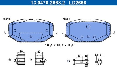 Bremsbelagsatz Scheibenbremse ATE Ceramic 13.0470-2668.2 für OPEL A18 P1UO COMBO