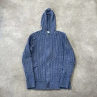 L.L.Bean Hoodie Cardigan Womens Large Cable Knit Full Zip Sweater, Blue