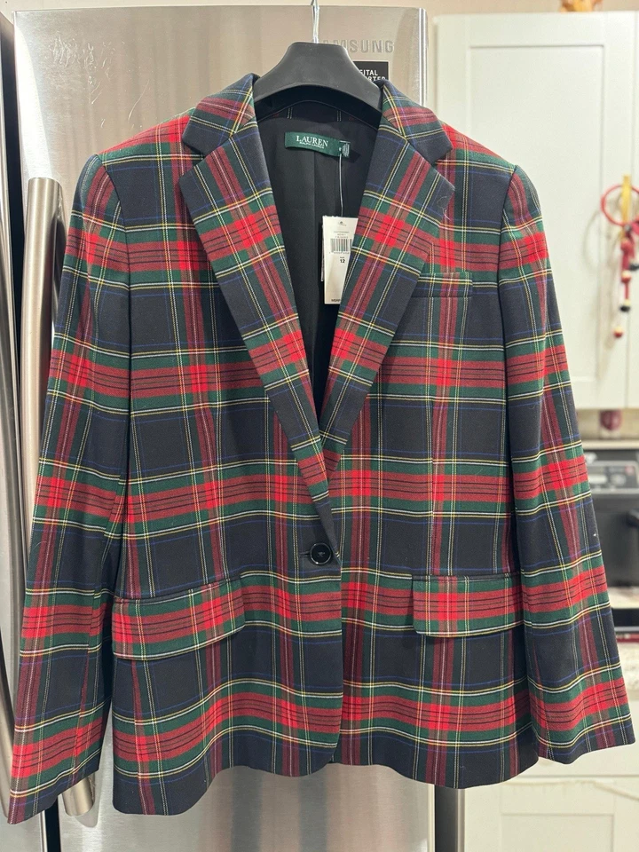 Lauren Ralph Lauren 女式西装棉条纹金色纽扣旅行装 M 码 — 第 2/4 张图片