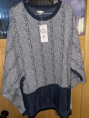 NWT Tyler Boe Blue Gray Black Fergie Ponch Fringe Size M/L Soft Sweater Pullover